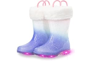 EUXTERPA Toddler Kids Light Up/Solid Color Rain Boots Waterproof Warm Fleece Lined Boots for Boys Girls Winter Snow Boots