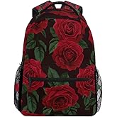 ALAZA Red Rose Flower Floral Large Backpack for Women Girls kids School Personalized Laptop iPad Tablet Travel School Bag with Multiple Pockets