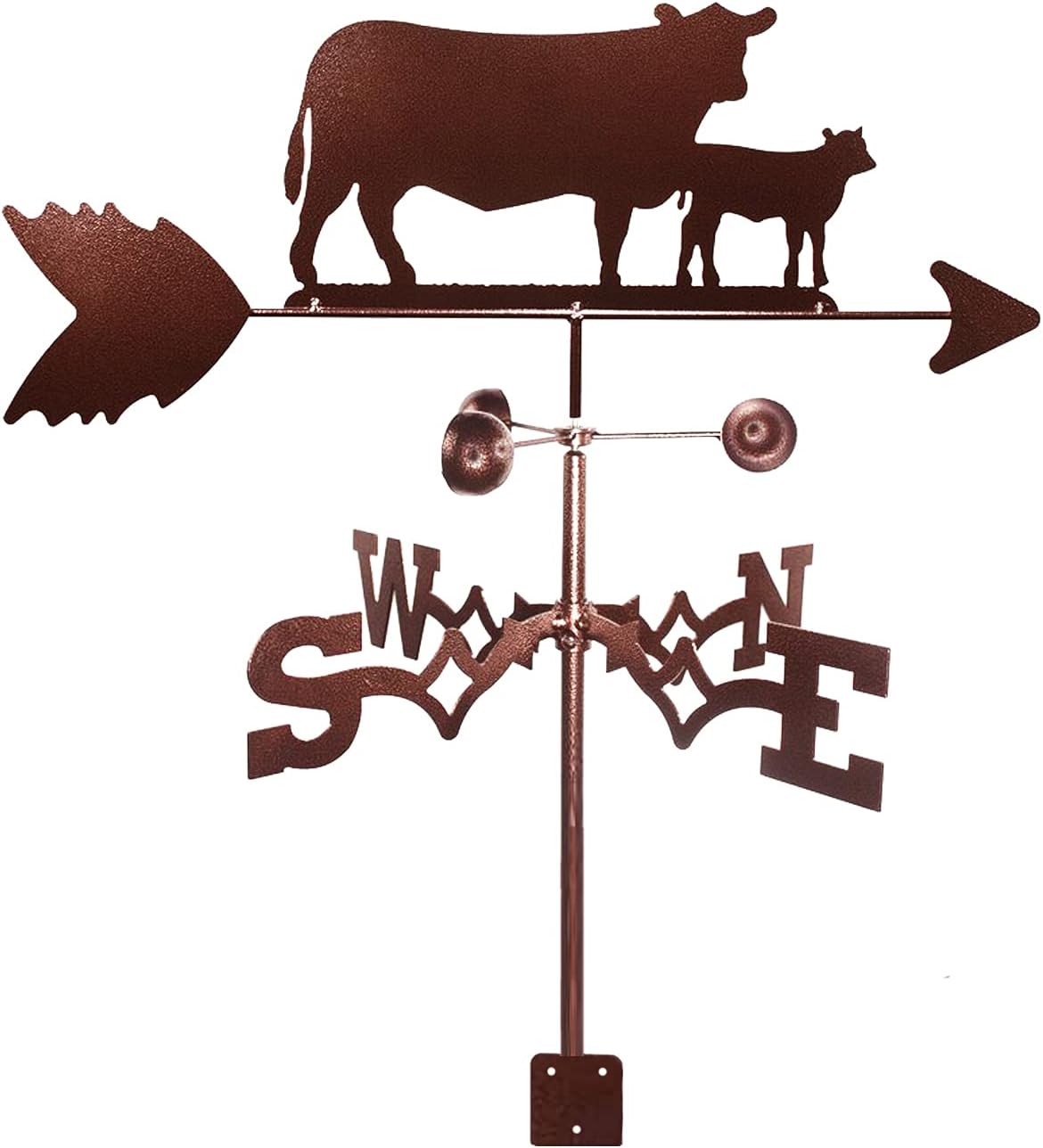 Weathervanes - ANCNA-U Cow Silhouette Weather Vane Wind Direction Indicator Courtyard Wrought Iron Weather Vane Creative Cow Sculptures Metal Products Stainless Steel Weathercock Measuring Tool with Mounti