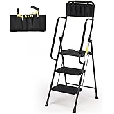 HBTower Step Ladder with Handrails, Folding Step Stool with Attachable Tool Bag & Anti-Slip Wide Pedal for Home Kitchen Pantr