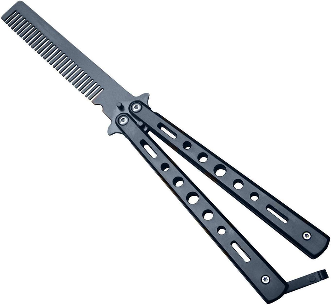 Easyinsmile 1 PCS Stainless Steel Practice Butterfly Comb Kinfe Trainer Folding Knife Training Knife Tool Unsharpened Blade Black and Silver (black)