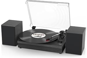 WOCKODER Record Player with Speakers, 3-Speed Vinyl Record Player with Dual Stereo Speakers Support Wireless Connection RCA Output Aux in USB Vintage Design Turntable Black, R612
