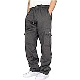 Lasjixion Men's Cargo Sweatpants Open Bottom Fleece Hiking Jogger Cargo Sweatpants for Men with Pockets