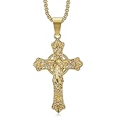 NEGS 18K Gold Plated Crucifix Cross Catholic Jesus Virgin Mary Christ Pendant Stainless Steel Necklace for Men Women, 24 Inch Chain Jesus Prayer Christian Easter Jewelry Gift