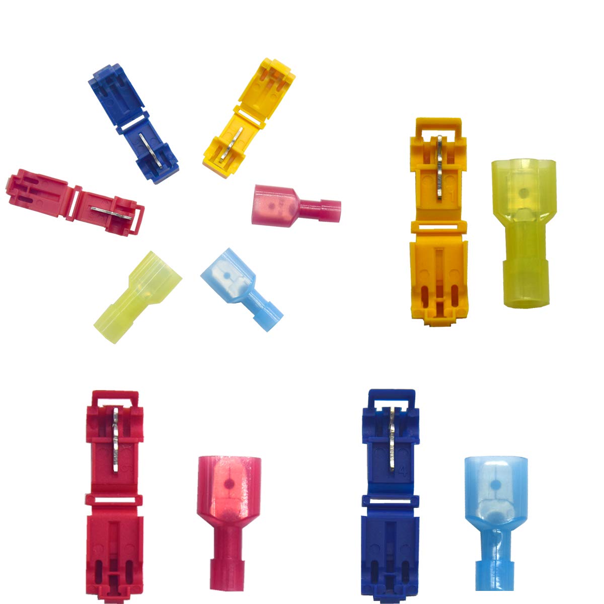 Yosawo 200-Pieces T-Tap Connectors Terminals Wire Splice Connectors,Quick Splice Electrical Connectors Self-Stripping and Nylon Fully Insulated Male Spade Disconnects Kit - Image 4