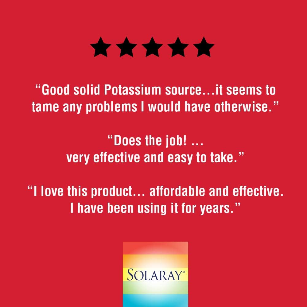 Solaray Potassium 99mg | Fluid & Electrolyte Balance Formula | Heart, Nerve & Muscle Function Support | 200ct: Health & Personal Care