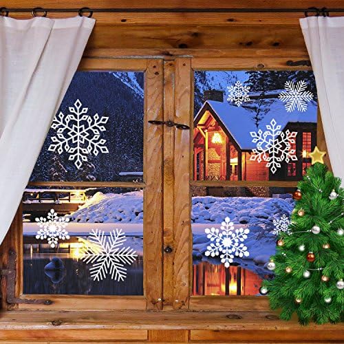 Snowflakes Window Clings，Christmas White Snowflake Decals Window Stickers For Christmas Ornaments, Party Decoration or Holiday Decal (5 Sheets)