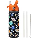 ACESAK 18oz Kids Insulated Water Bottle with Straw Lid - 18/8 Stainless Steel Kid Cup BPA-FREE Travel Tumbler Double Wall Vacuum Leak Proof Portable Toddler Water Bottle (Space)