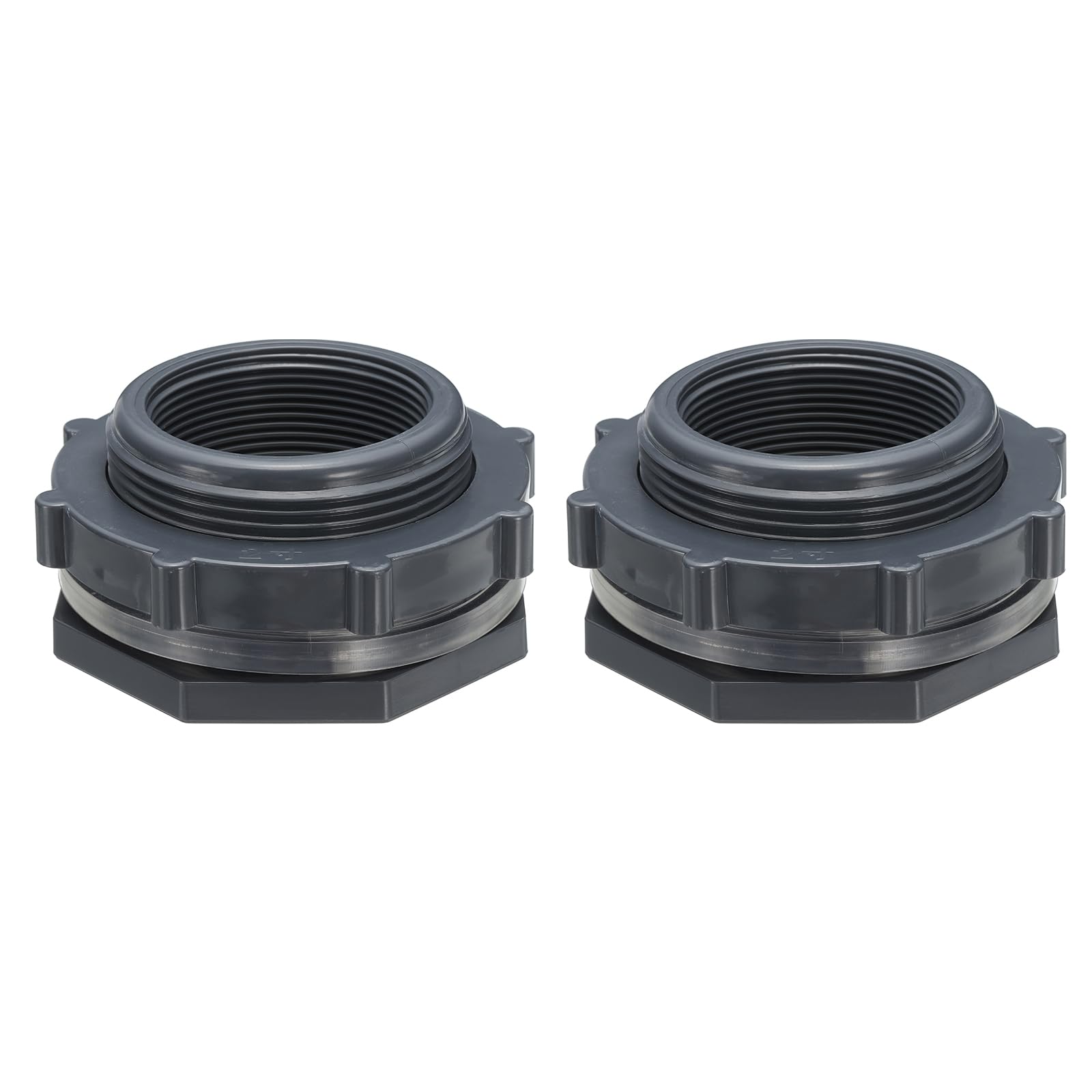 PATIKIL PVC Bulkhead Fitting g 2, 2 Pcs Double Threaded Bulkhead Water Tank Connector with PVC Seal Gasket for Rain Bucket, Sinks, Aquariums, Grey