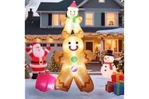 GARIG 10FT Christmas Inflatables Gingerbread Father and Son Outdoor Decorations, Christmas Blow Up Yard Decorations with Built-in LEDs for Xmax Outdoor Party, Yard, Garden