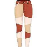 THUNDER STAR Women High Waist Patchwork Jeans Stretchy Denim Pants