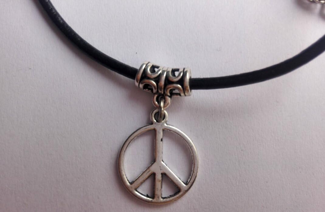 Mini Peace Choker, Om Choker, Charm Choker, Choker Necklace, Black Choker, Hippie, Boho, Grunge Choker, Peace Sign Choker, Peace Sign Necklace