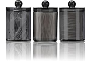 3 PCS Cotton Bud Holder Cotton Pad Dispenser with Lids, 10 oz Clear Black Qtip Holder Bathroom Canisters Cosmetic Storage Jar