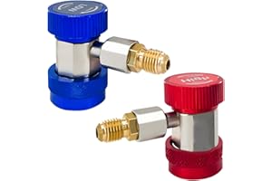 DUSCOKE 2PCS R134a Quick Coupler Adapter – Adjustable HP & LP Connectors with 1/4" Flare for Car AC System Evacuation and Recharging, AC Hose Fittings Kit for R134a Automotive A/C Refrigerant Repair