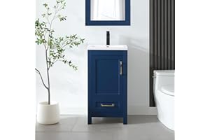 LUCKWIND 18" Bathroom Vanity with Sink, Modern Painted Bathroom Storage Cabinet with Ceramic Basin Sink Top, Faucet and Drawers, Navy Blue