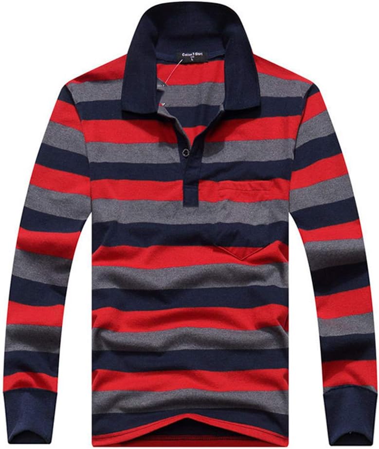 Mens Business Work Cotton Polo T Shirt Long Sleeve Pique Casual Golf Top