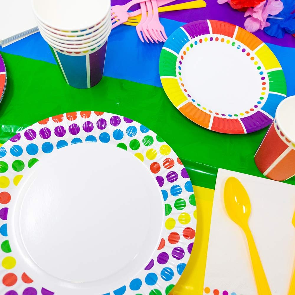 Blue Orchards Rainbow Party Supplies Packs (113+ Pieces for 16 Guests!), Colorful Party Tableware, Rainbow Party Supplies: Toys & Games