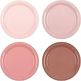 AimFun 24 Pcs Dusty Pink Paper Plates 7Inch Gradient Pink Party Plates 4 Colors Disposable Round Dessert Plates for Coquette Birthday Wedding Bridal Shower Party Supplies