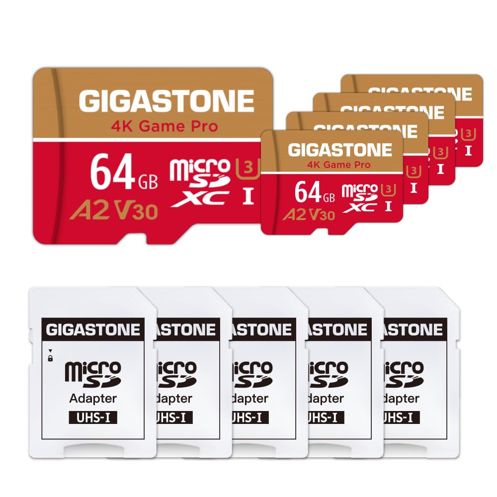 【For Switch 1 Only】GIGASTONE 64GB 5-Pack Micro SD Card, Professional, A2 4K, 4K Video Recording, Nintendo-Switch Compatible, R/W up to 95/35MB/s, Micro SDXC UHS-I Class 10【5-Years Data Recovery】