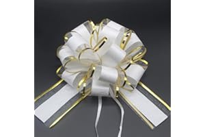 HSXJJ 6 Pieces White Pull Bow for Gift Wrapping, 6 Inches Wedding Ribbon Bowsfor Presents Package, Gift Baskets, Christmas, Wedding, and Party Decor (White)
