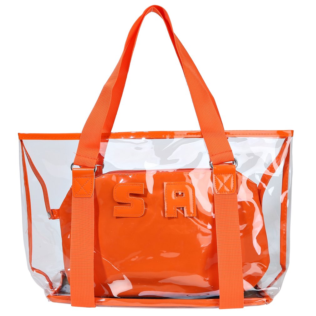 Sumerk 2 in 1 Large Clear PVC beach bag, Waterproof Beach Shoulder Bag Tote Bags - Orange