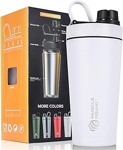 MUSCLE POUND Classic Insulated Stainless Steel Shaker Bottle For Protein Mixes, Double Wall, Leakproof, BPA Free, 20oz (A1/White)