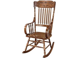 Rocking Chair with Ornamental Headrest Warm Brown