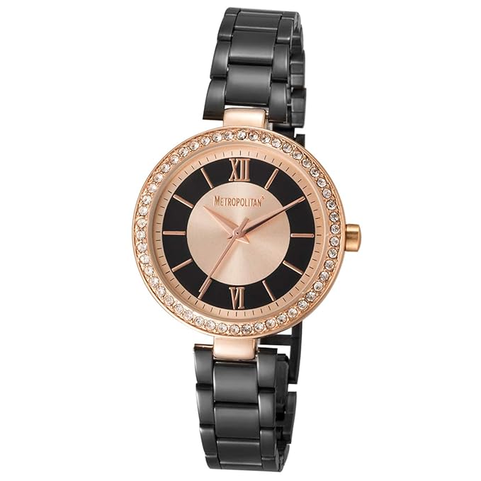 METROPOLITAN Damenuhr - Elite, schwarz/rotgold - Made with Crystals from Swarovski