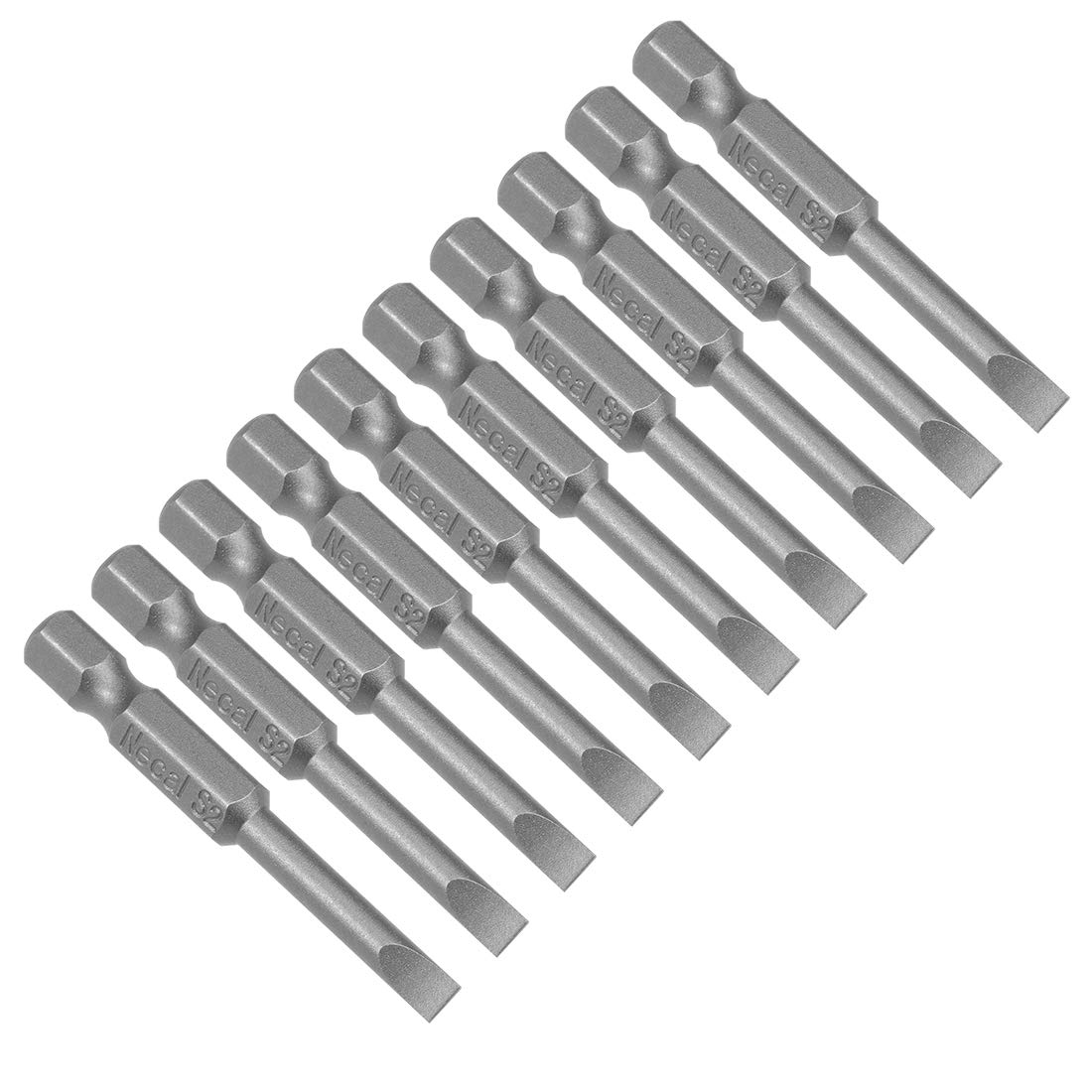 sourcing map 10 Pcs 4mm Slotted Tip Magnetic Flat Head Screwdriver Bits, 1/4 Inch Hex Shank 2-inch Length S2 Power Tool (Sandblasting)