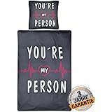 Aminata kids - Bettwäsche-Set Spruch You Are My Person 135-x-200-cm Damen, Mädchen & Jugendliche, Baumwolle, dunkel-grau, weiß - weich & kuschelig, Reißverschluss, Arzt-TV-Serie USA, Dr. Fan-Artikel