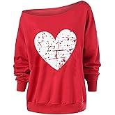 Decogiver St Patricks Day Sweatshirt Women Off Shoulder Long Sleeve Lucky Irish Shamrock Holiday Shirts