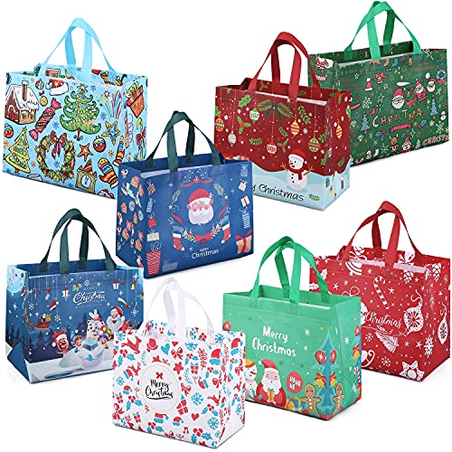 PARSUP Christmas Gift Bags, Non-Woven Tote with Handles, Treat Bags for Gifts Wrapping, Xmas Party Supplies