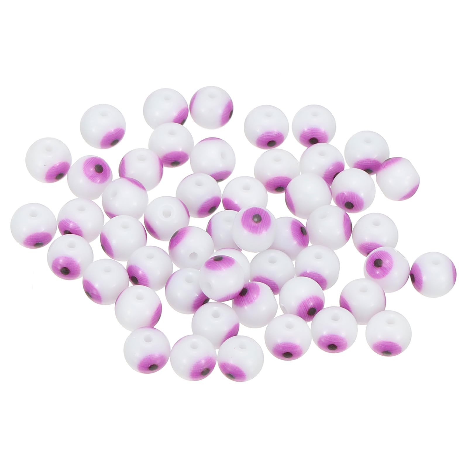 PATIKIL 8mm Evil Eye Beads, 50 Pcs Glass Turkish Evil Eye Charm Round Spacer Beads Pendant Connector for DIY Art Craft Bracelet Necklace Earrings Making, White Purple