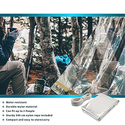 BRAMBLE Herbruikbare Nood Overlevingstent voor 2 Personen (240x150x90cm) met Nylon Touw (540cm) - Slaapzak, Nooddeken… - Image 3