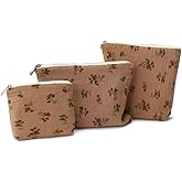 BBORGDC Small Cosmetic Bag Set of 3 for Purse, Cute Cotton Floral Makeup Bags, Small Makeup Bag Organizer, Cosmetic Pouch Set for Travel & Daily Use