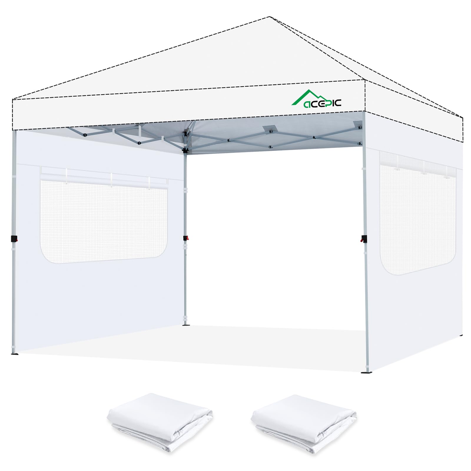 Photo 1 of Acepic Instant Canopy SunWall for 10x10 Pop Up Canopy Frame with Mesh Window and Zipper, 99% Rainproof and UV Protection for Outdoor, Viewing the Scenery, and Ventilation (2 PCS Sidewalls Only, White)