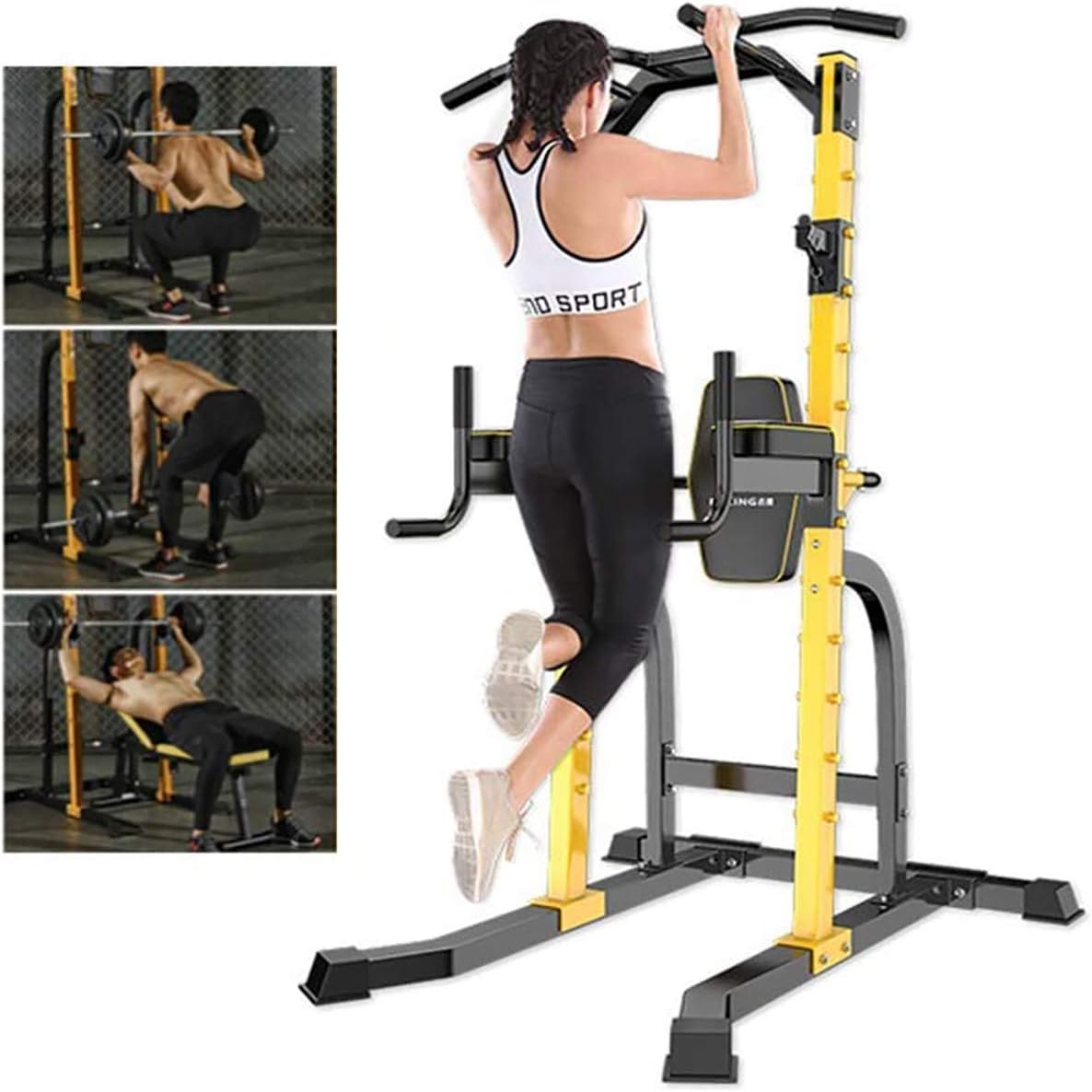 YLCJ Adjustable Dip Station PullUp Bar Rack Exercises with barbell
