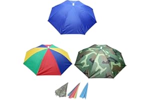 Foldable Umbrella Fishing Hat, 3 PCS Portable Waterproof Sun Protection Handfree Headwear Umbrella Cap Hat with Elastic Band 