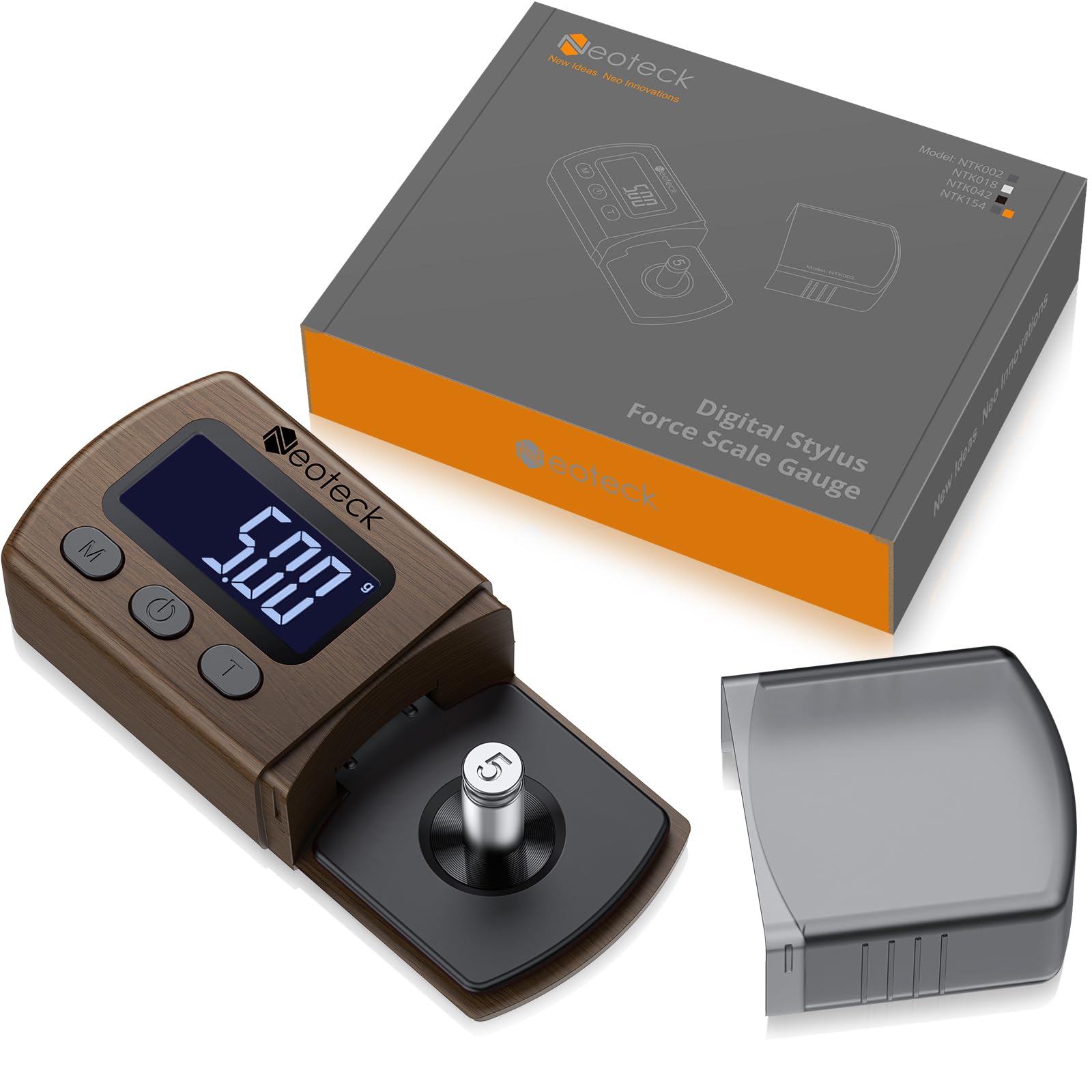 Neoteck Digital Turntable Stylus Force Scale Gauge 0.01g/5.00g with Blue LCD Backlight and 5g Calibration, Stylus Pressure Gauge for Tonearm Phono Cartridge - Wood Grain