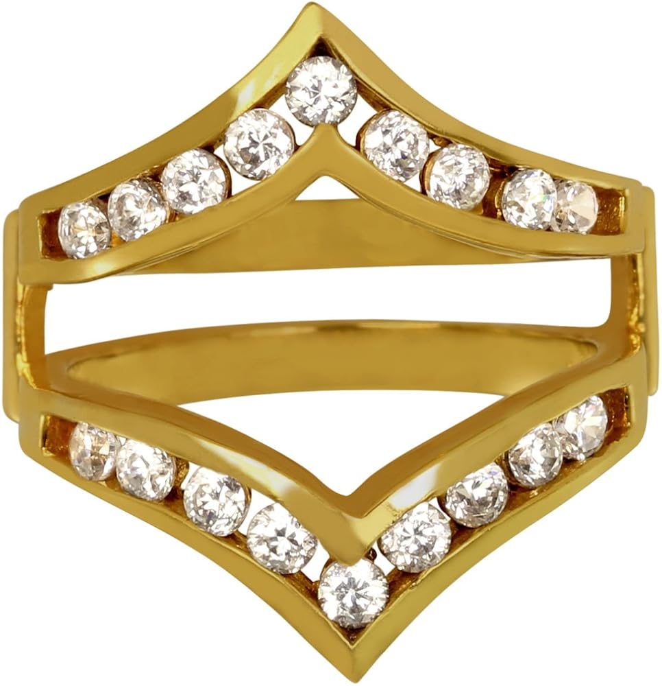 Solitaire Jacket Insert Ring W/ Chevron Shaped CZ's In