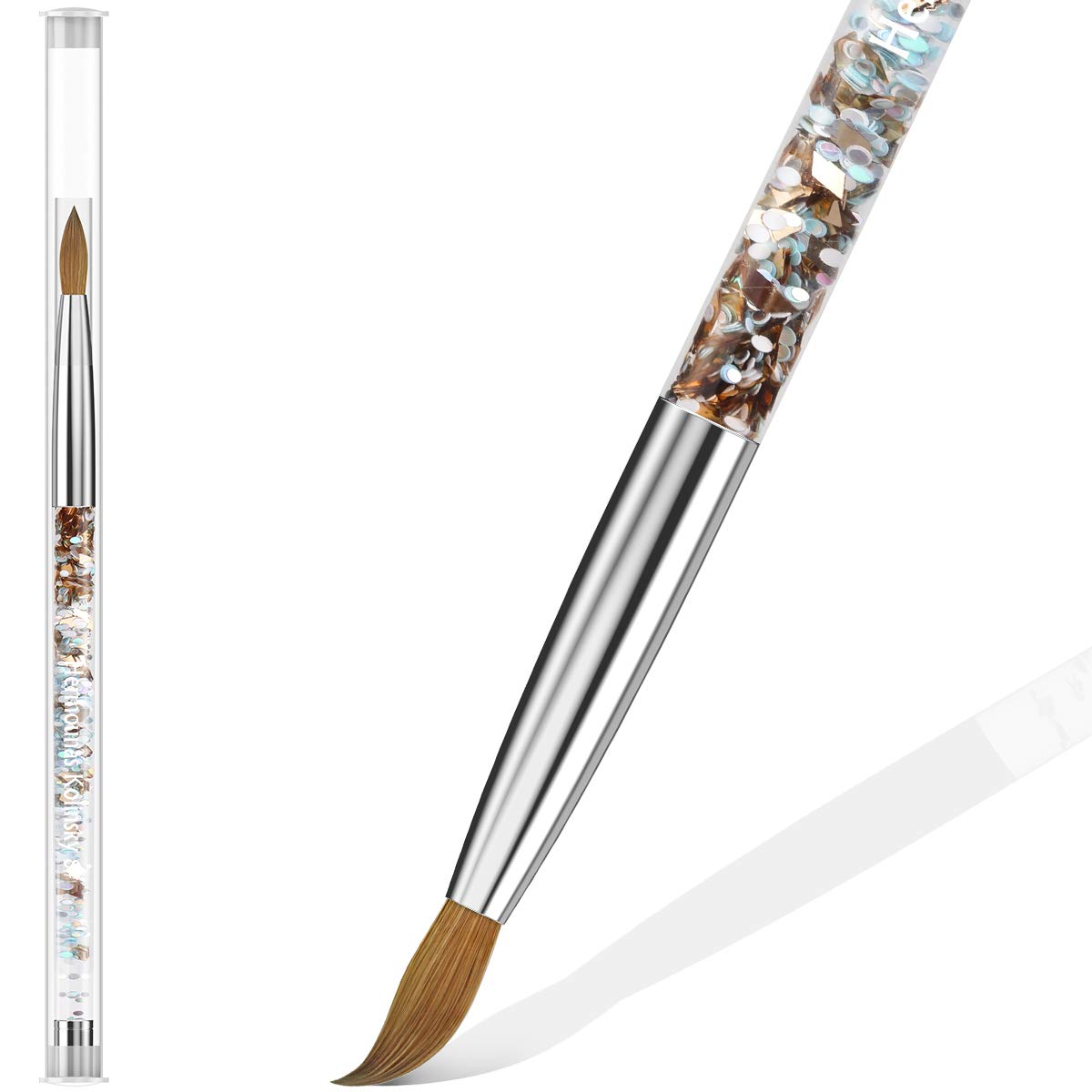 100% Kolinsky Sable Nail Brush, Hermounas Acrylic Nail Art Brush Size 8 Round Oval for Acrylic Powder Manicure Pedicure Application with Special Liquid Glitter Handle : Beauty