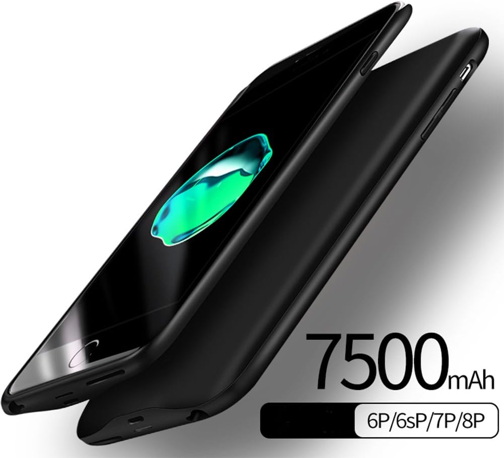 Feeleye iPhone 8 Plus / 7 Plus Battery Case, 7500mAh Portable Charging Case for iPhone 8 Plus 7 Plus 6s Plus 6 Plus (5.5 inch) Extended Battery Case Lightning Cable Input Mode - Black