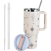AGH 40 OZ Tumbler with Handle Laser Bull Head Pattern, Stainless Steel Insulated Cup with Straw, Travel Coffee Cup Portable Car Tumbler for Outdoor Camping, Birthday Gift (Rose Quartz)