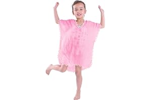 MissShorthair Girls Swim Cover Up Beach Swimwear Coverup Swimsuit Wraps with Pom Pom Trim