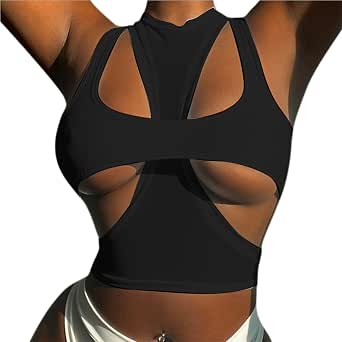 Women Sexy Cut Out Underboob Crop Top 