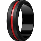 Egnaro Men's Silicone Wedding Ring, 8.2mm Wide Two Tone Rubber Band for Him | 2.6mm Thick Multi-Color Center Groove and Smooth Inner Wall Flexible Comfort Fit for Work Travel Gym Vacation Long Workday