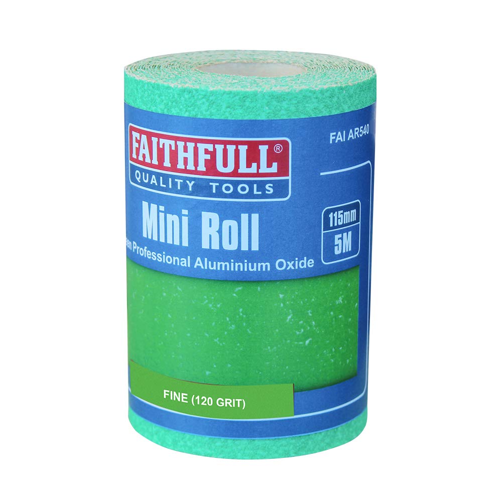 Faithfull FAIAR5120G 5M Fine (120 Grit) Sandpaper Roll Green (Pro) 115mm x 5M
