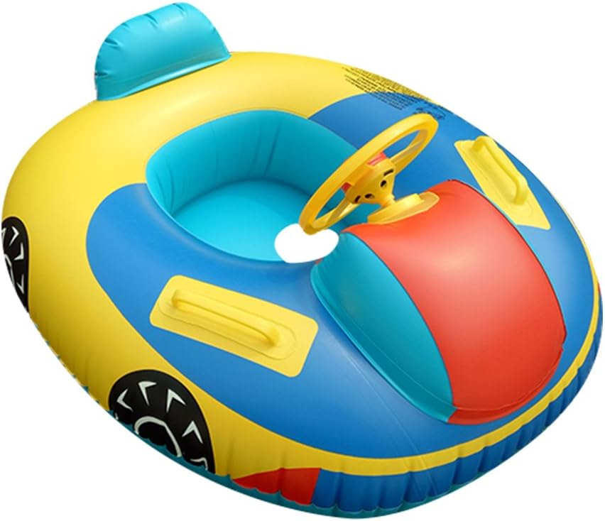 QHYK Baby Pool Float, Inflatable Baby Swimming Floats with Steering Wheel Handle, Children's Inflatable Safty Swimming Toys for Kids Age 18 Months to 3 Year Old