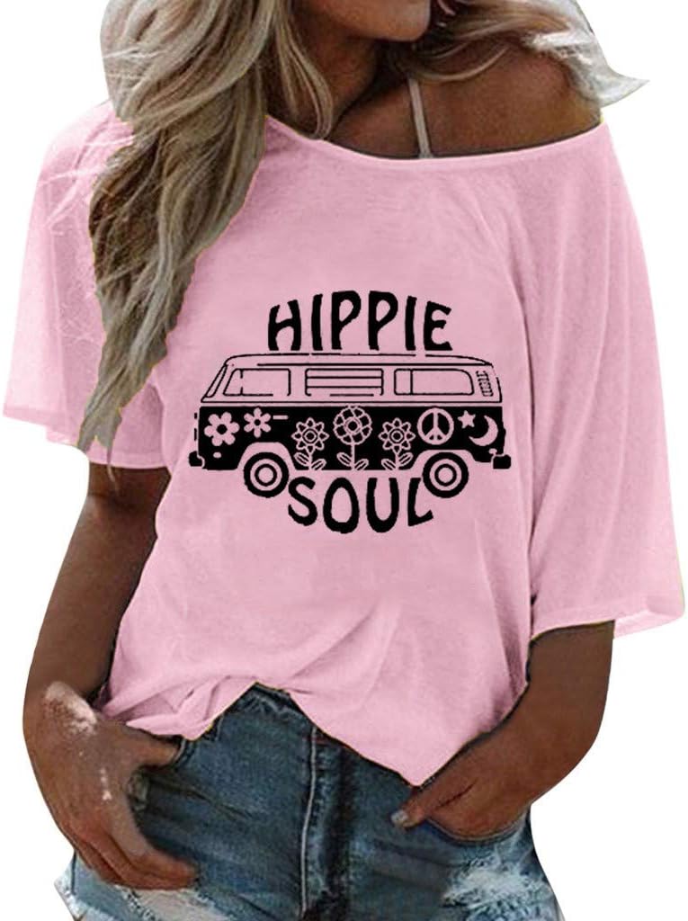 Vedolay Shirts for Women Fashion Round Neck Letter Print Tee Shirt Funny Casual Short Sleeve T-Shirt Top Blouses
