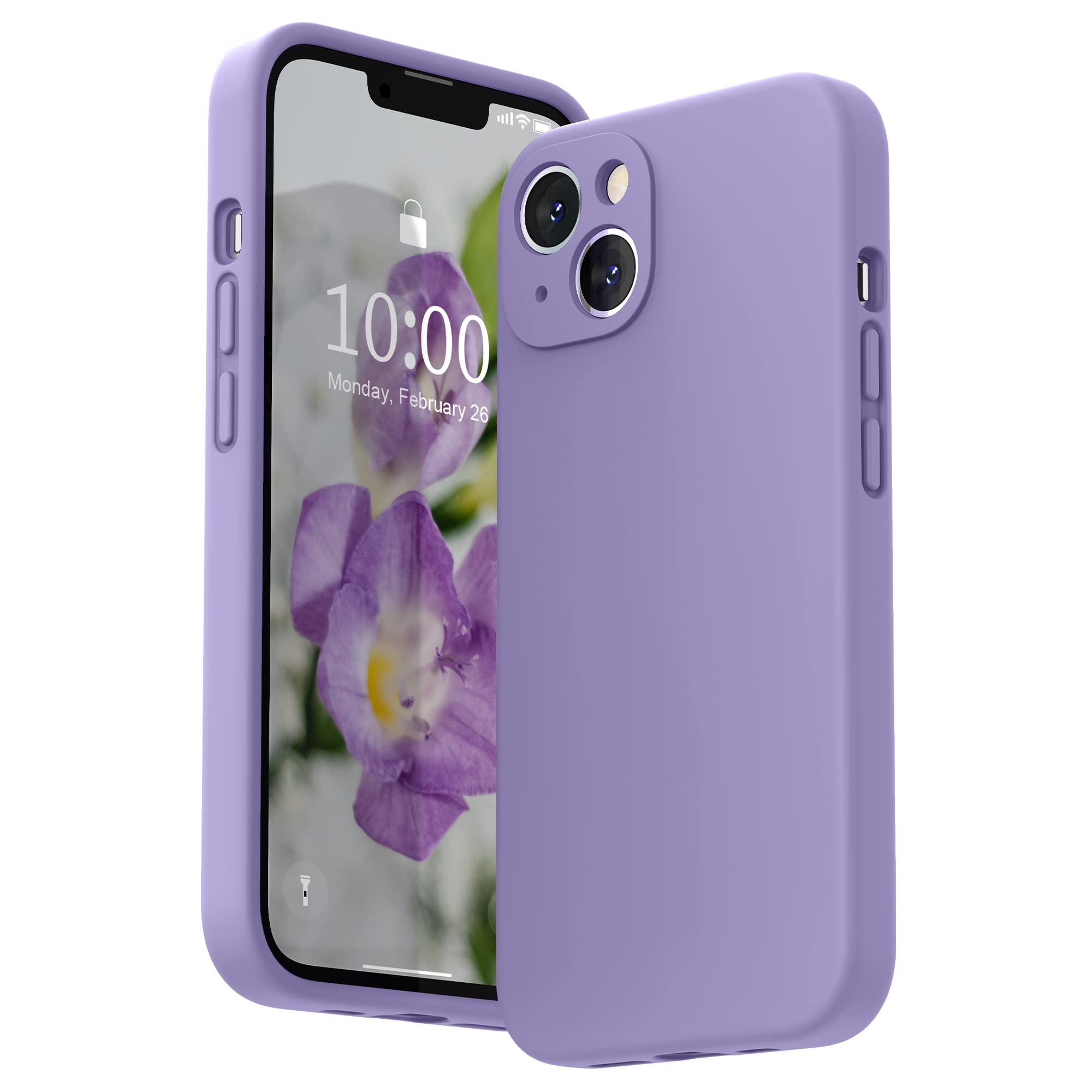 SURPHY Compatible with iPhone 13 Case with Screen Protector, Liquid Silicone Protection for Each Lens Shockproof Thickened Rubber Cover for iPhone 13 6.1 inch 2021, Light Purple — image 1